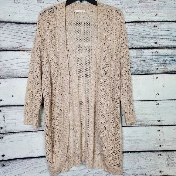 Maurices Beige Open Knit Cardigan Women’s Long Sleeve Lightweight Sweater Large - Picture 1 of 7